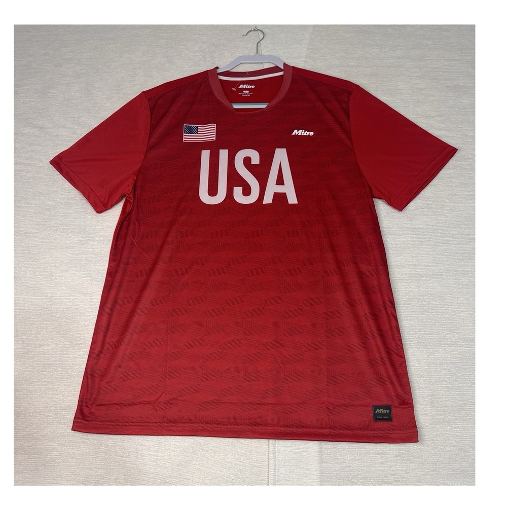 Mitre USA Men's Soccer Jersey L Red Short Sleeve Polyester Regular Fit
